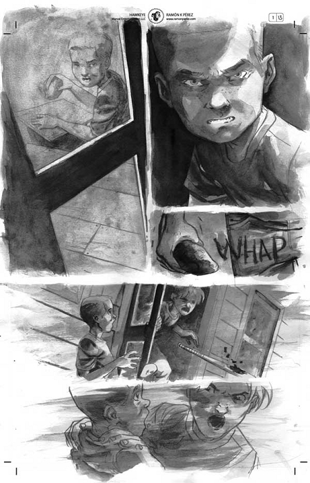 Hawkeye #1 p.13 by Ramon Perez