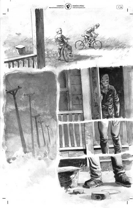 Hawkeye #1 p.14 by Ramon Perez