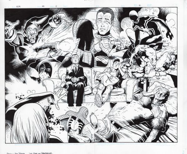 The Amazing Spider-Man 65 DEATHS Page 11-12 Double Page Spread by Wade von Grawbadger